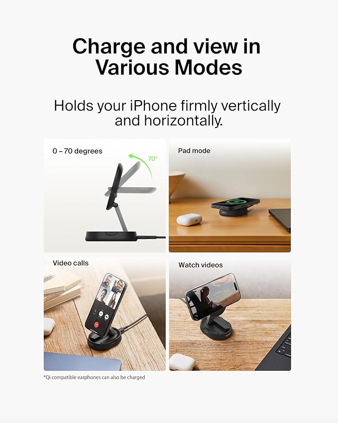BELKIN BOOSTCHARGE PRO CONVERTIBLE MAGNETIC WIRELESS CHARGING STAND WITH QI2 15W - Black