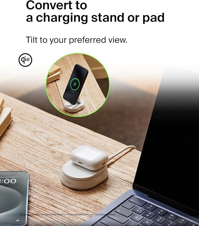 BELKIN BOOSTCHARGE PRO CONVERTIBLE MAGNETIC WIRELESS CHARGING STAND WITH QI2 15W - White