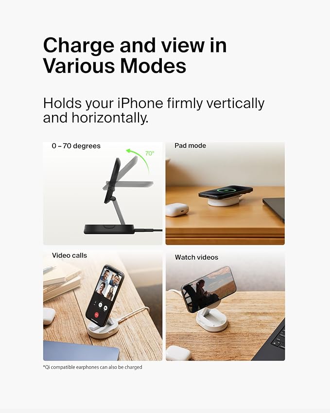 BELKIN BOOSTCHARGE PRO CONVERTIBLE MAGNETIC WIRELESS CHARGING STAND WITH QI2 15W - White