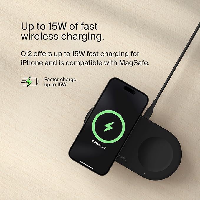 BELKIN BOOSTCHARGE PRO 2-IN-1 MAGNETIC WIRELESS CHARGING PAD WITH QI2 15W