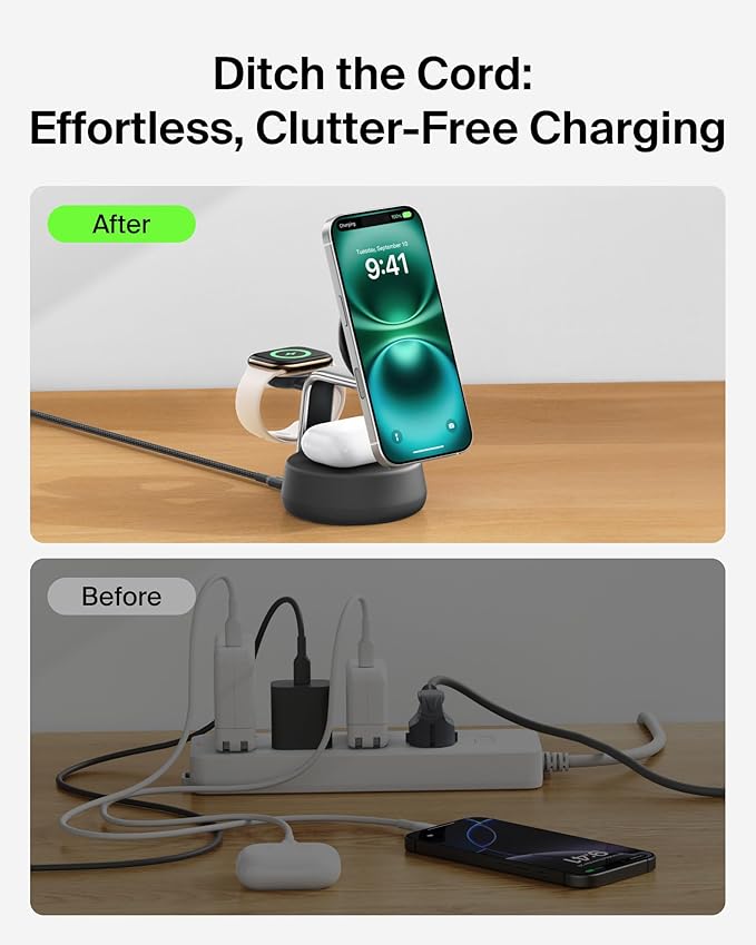 Belkin BOOST CHARGE PRO QI2 25w Magnetic 3in1 Premium Wireless Charging Stand, Charcoal
