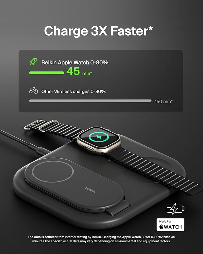 BELKIN BOOSTCHARGE 3-IN-1 MAGNETIC CHARGING STAND WITH QI2 FAST WIRELESS CHARGING 15 - BLACK