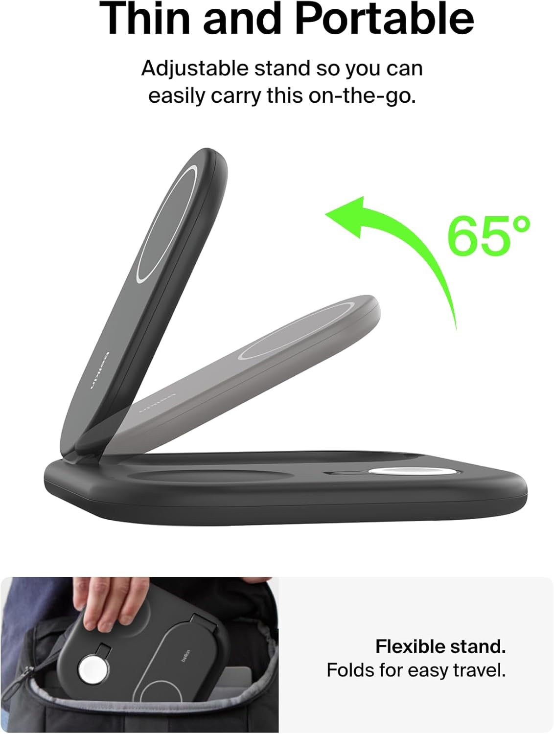 BELKIN BOOSTCHARGE 3-IN-1 MAGNETIC CHARGING STAND WITH QI2 FAST WIRELESS CHARGING 15 - BLACK
