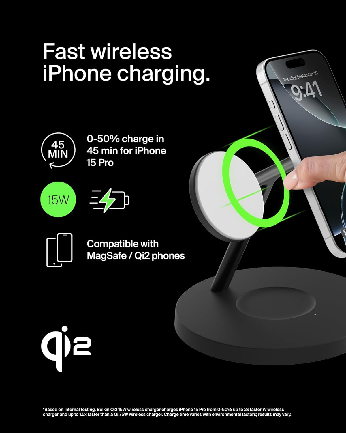 BELKIN BOOSTCHARGE 3-IN-1 QI2 WIRELESS CHARGER, MAGSAFE COMPATIBLE, FOR APPLE IPHONE 16 SERIES, APPLE WATCH, AIRPODS, PSU INCLUDED - BLACK
