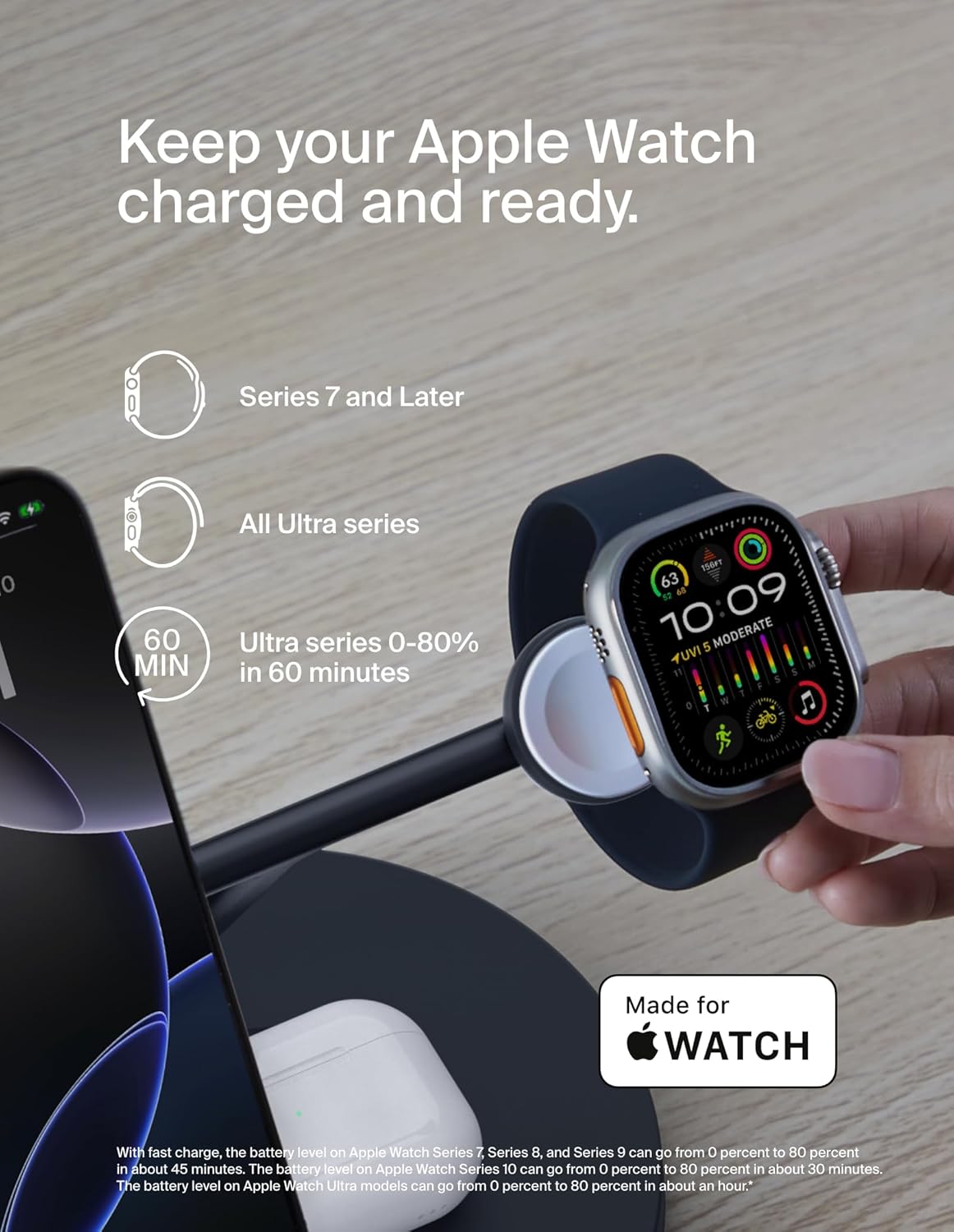 BELKIN BOOSTCHARGE 3-IN-1 QI2 WIRELESS CHARGER, MAGSAFE COMPATIBLE, FOR APPLE IPHONE 16 SERIES, APPLE WATCH, AIRPODS, PSU INCLUDED - BLACK