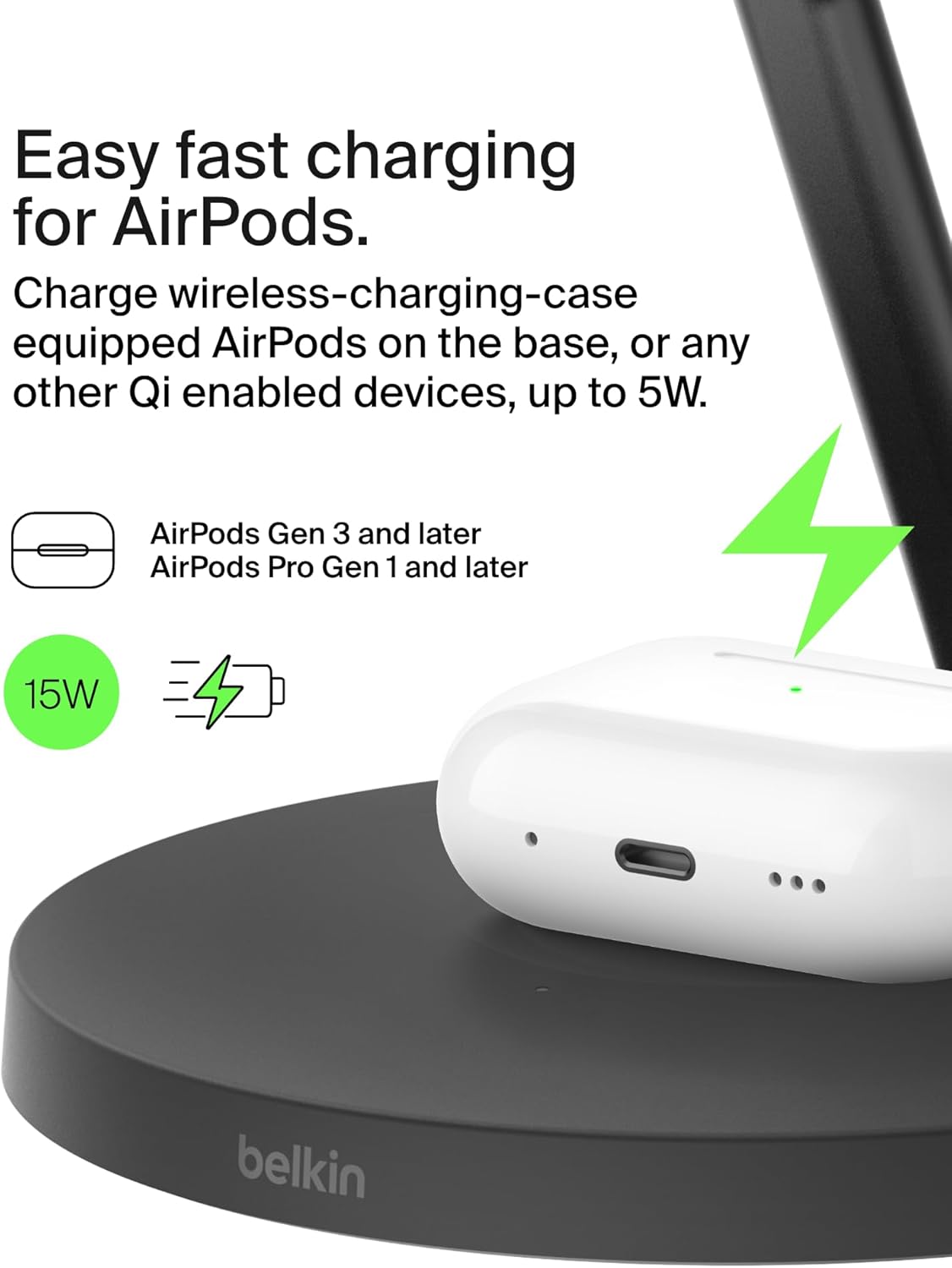 BELKIN BOOSTCHARGE 3-IN-1 QI2 WIRELESS CHARGER, MAGSAFE COMPATIBLE, FOR APPLE IPHONE 16 SERIES, APPLE WATCH, AIRPODS, PSU INCLUDED - BLACK