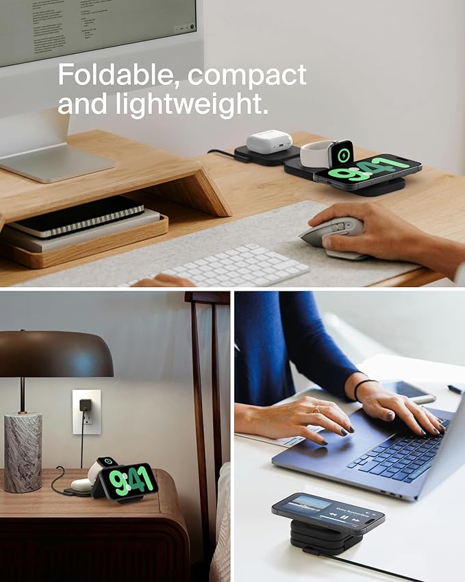 BELKIN BOOSTCHARGE 3IN1 TRAVEL WIRELESS CHARGING PAD WITH QI2 MAGNETIC 15W