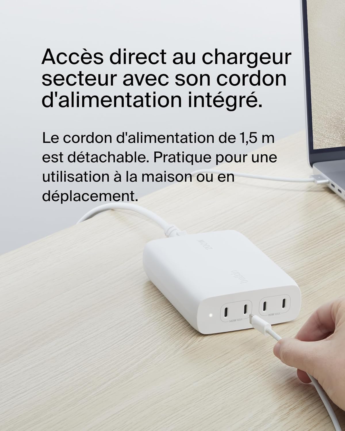 BELKIN BOOSTCHARGE PRO 200W 4-PORTS GAN DESKTOP CHARGER (140W C1+C2 MAX, 60W C3+C4 MAX) - White
