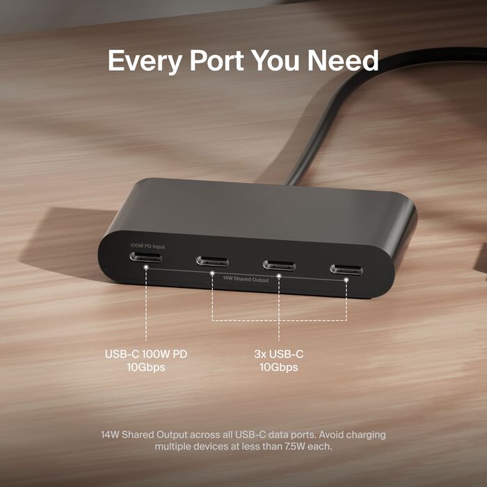 BELKIN CONNECT USB-C TO 4-PORT USB-C HUB, 100W PD