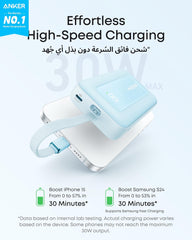 Anker Zolo Power Bank 10000mAh 30W with Built-in USB-C Cable - Blue