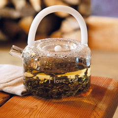 Easy Life I Love Tea 900ml Glass Teapot - White Handle