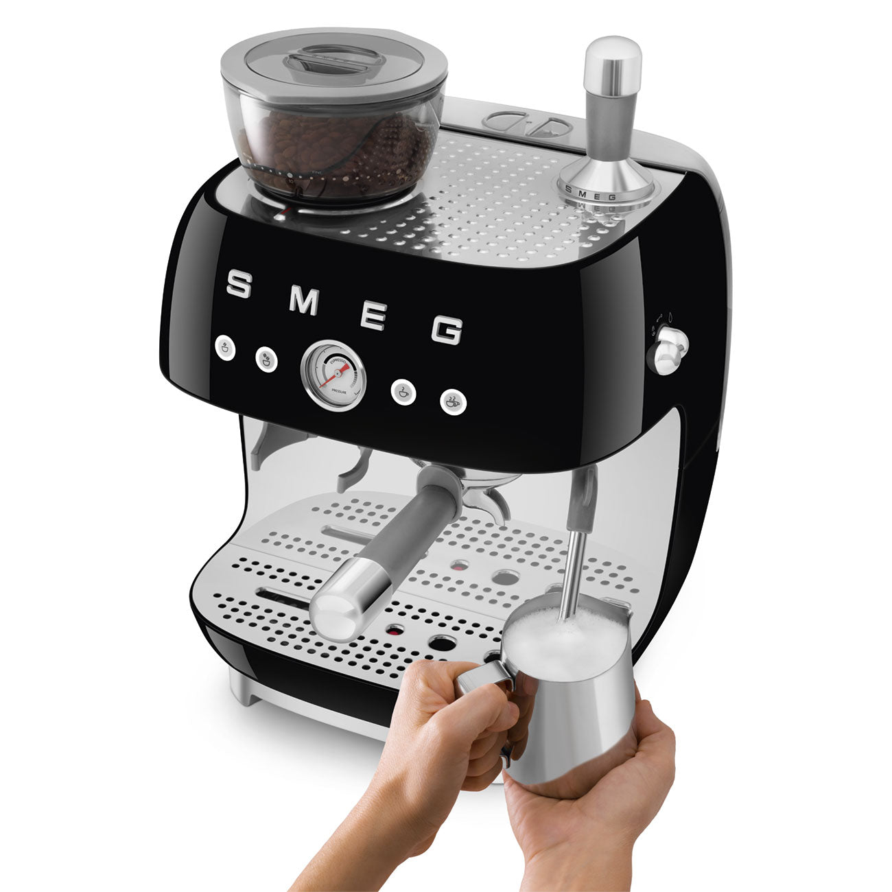 Smeg Manual Espresso Coffee Machine with Grinder 50's Style Aesthetic - Black