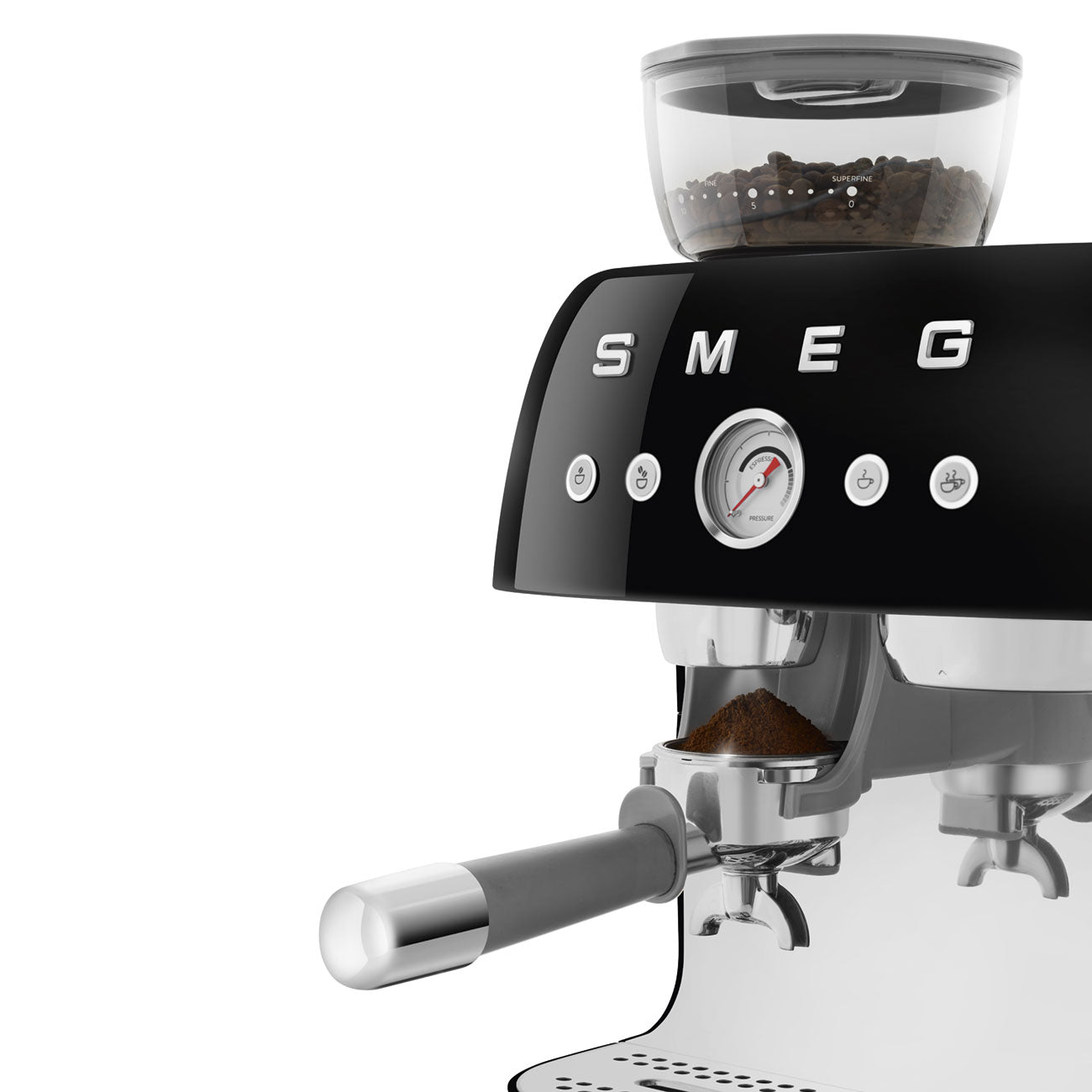 Smeg Manual Espresso Coffee Machine with Grinder 50's Style Aesthetic - Black