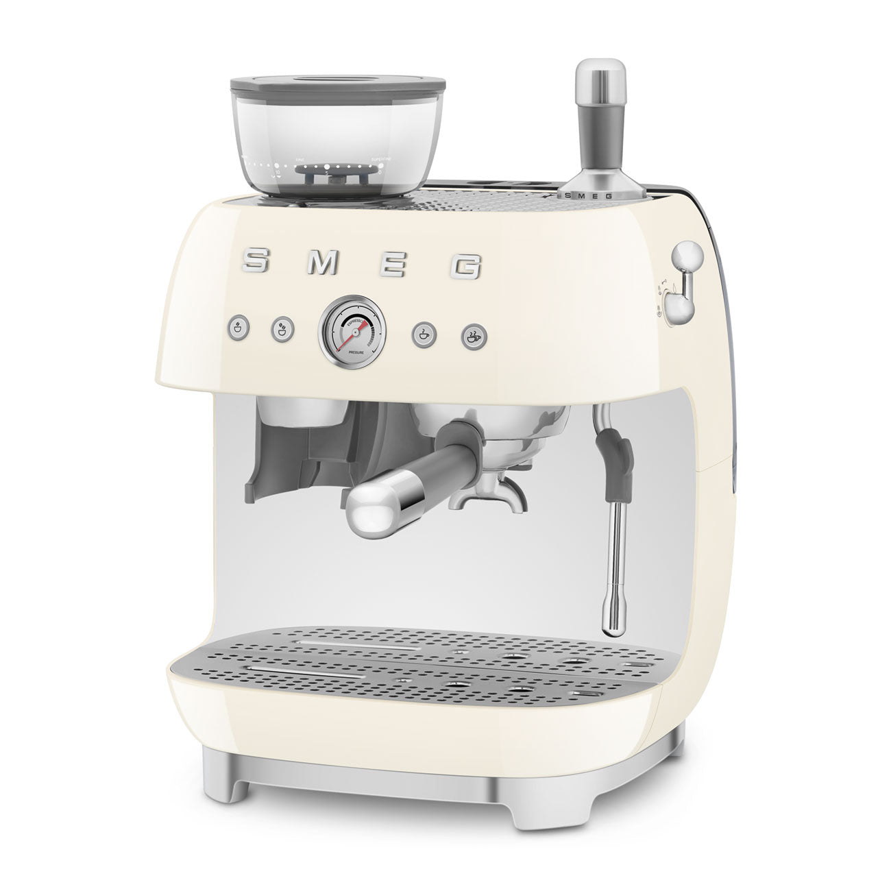 Smeg Manual Espresso Coffee Machine with Grinder 50's Style Aesthetic - Cream