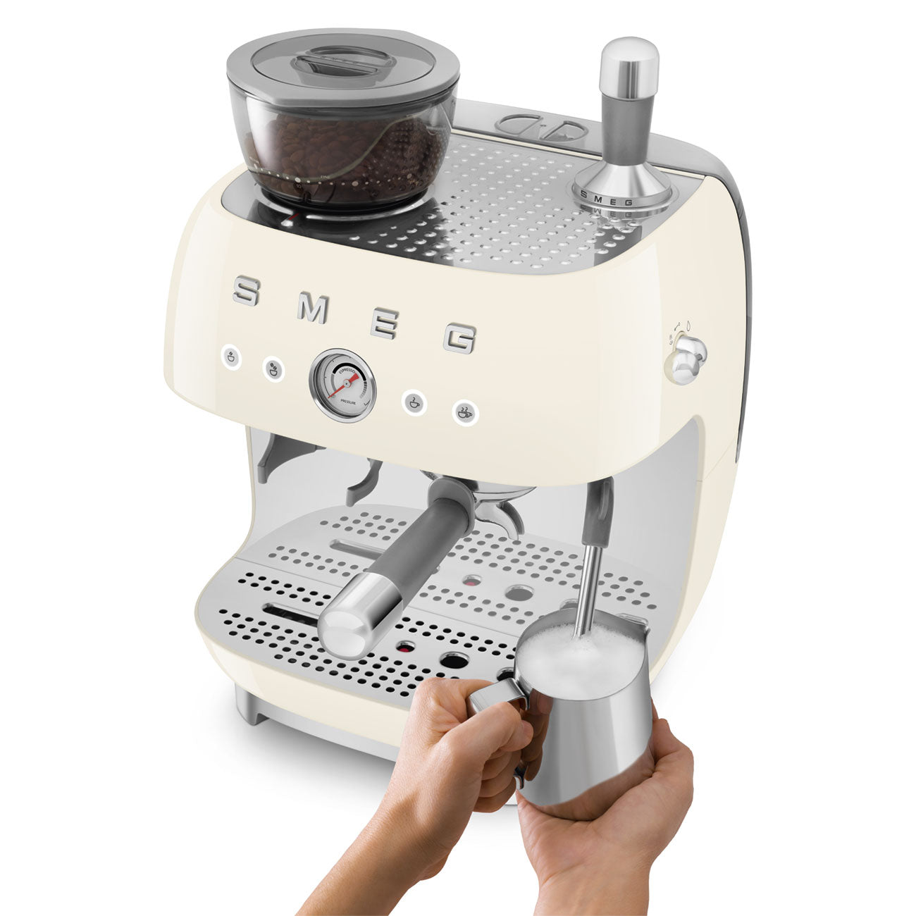 Smeg Manual Espresso Coffee Machine with Grinder 50's Style Aesthetic - Cream