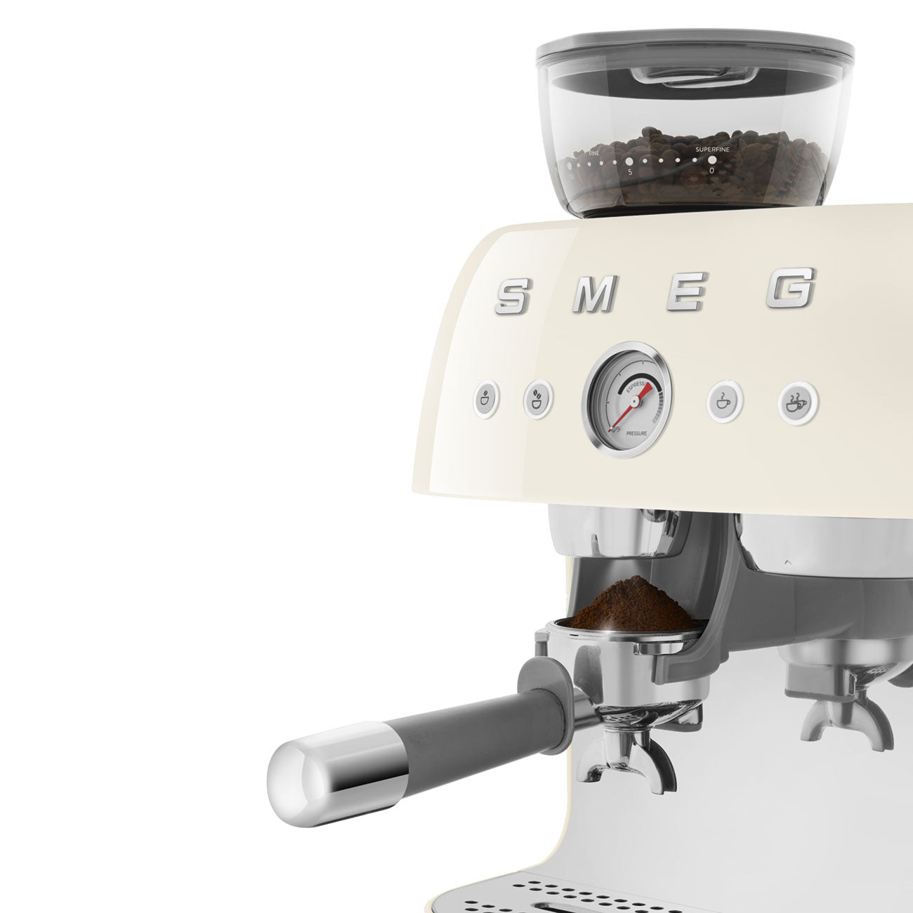 Smeg Manual Espresso Coffee Machine with Grinder 50's Style Aesthetic - Cream