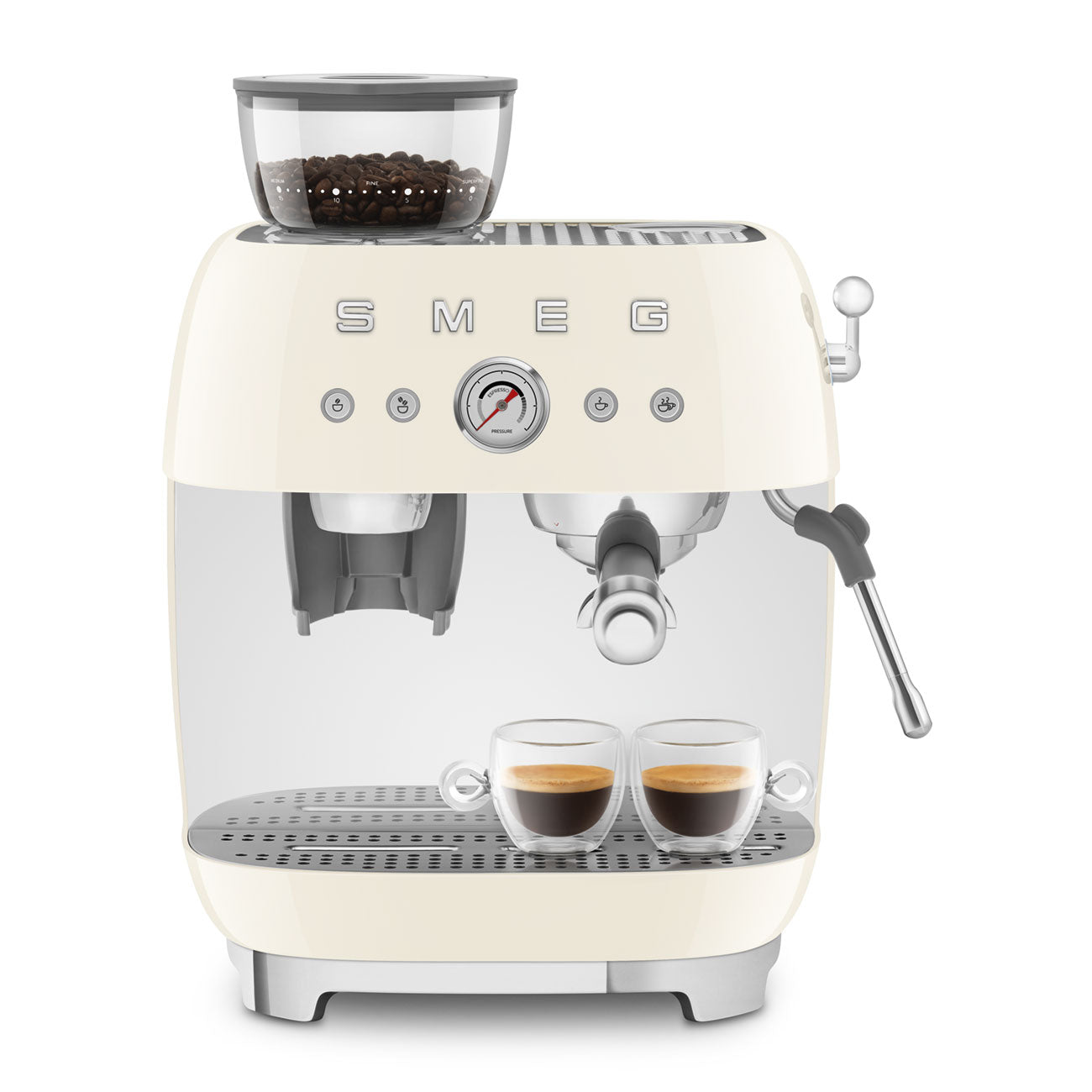 Smeg Manual Espresso Coffee Machine with Grinder 50's Style Aesthetic - Cream