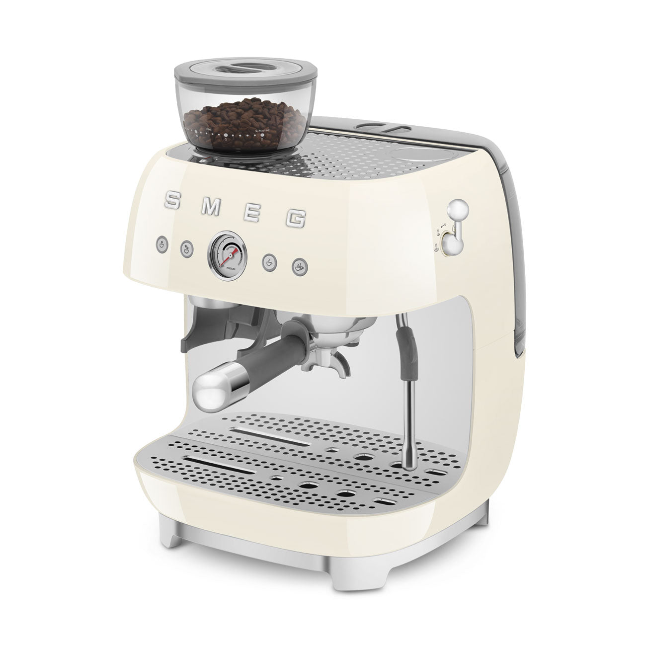 Smeg Manual Espresso Coffee Machine with Grinder 50's Style Aesthetic - Cream