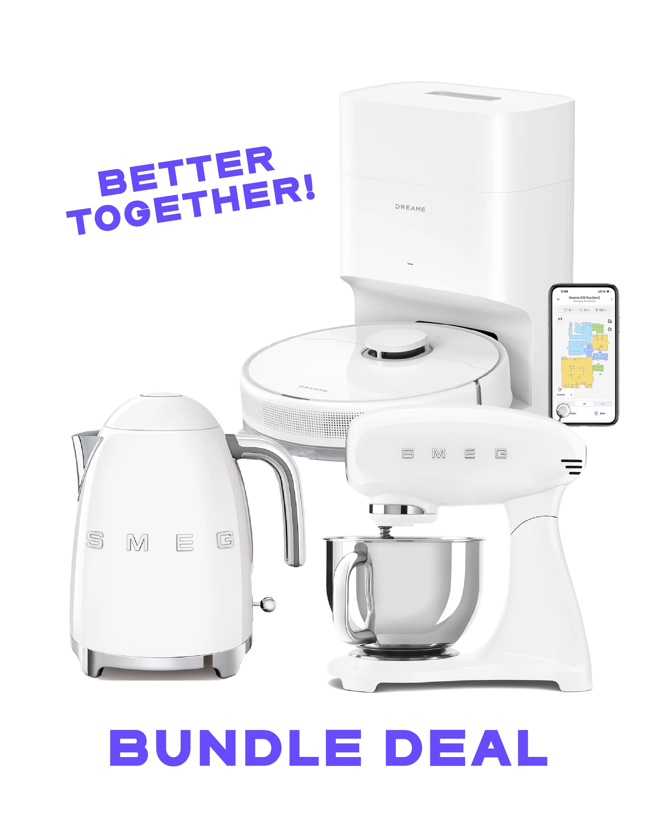Smeg Kettle + Smeg Stand Mixer + Dreame D10 Plus Gen2