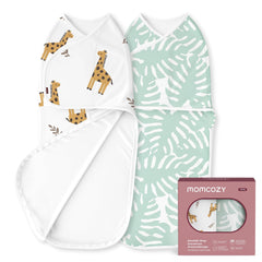 Momcozy Easy Swaddle Wrap 0-3M, 2-Pack - Giraffe & Leaf (Bravery)