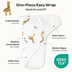 Momcozy Easy Swaddle Wrap 0-3M, 2-Pack - Giraffe & Leaf (Bravery)