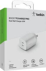 BELKIN BOOSTCHARGE PRO DUAL 65W USB-C PD - White