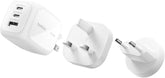BELKIN 70W 3PORT GAN WALL CHARGER WITH INTERCHANGEABLE PLUG TIPS (US PLUG + UK&EU PLUG) - WHITE