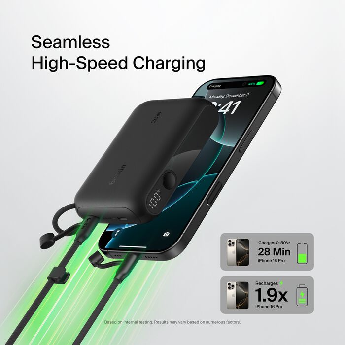 BELKIN BOOSTCHARGE POWER BANK 10K WITH DISPLAY, PD 20W WITH USB-C CABLE - BLACK