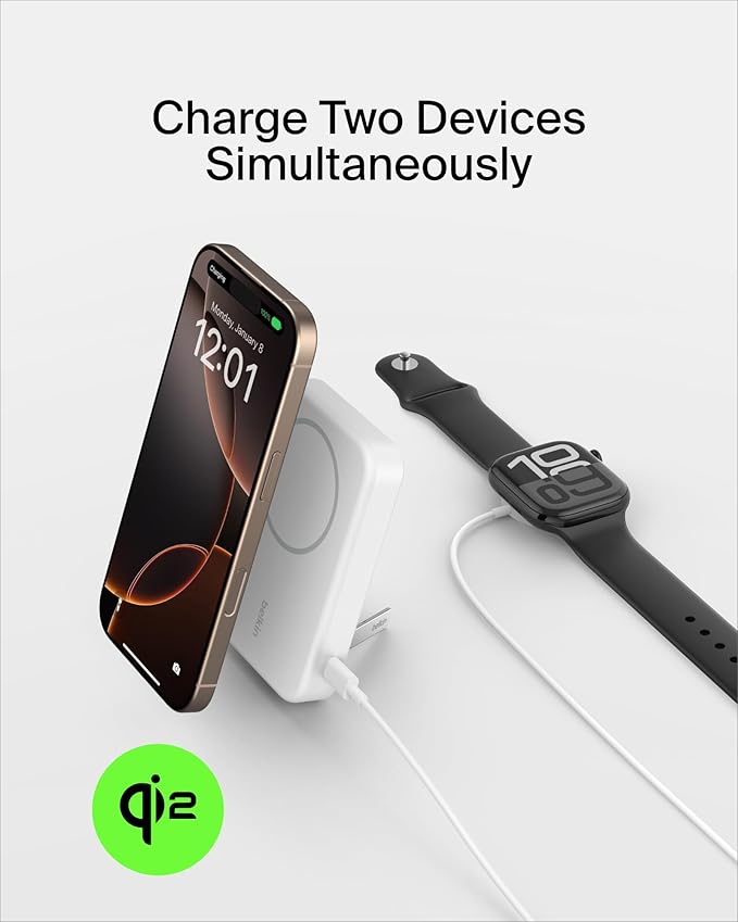 BELKIN BOOSTCHARGE QI2 MAGNETIC 15W WIRELESS POWER BANK 8K - White
