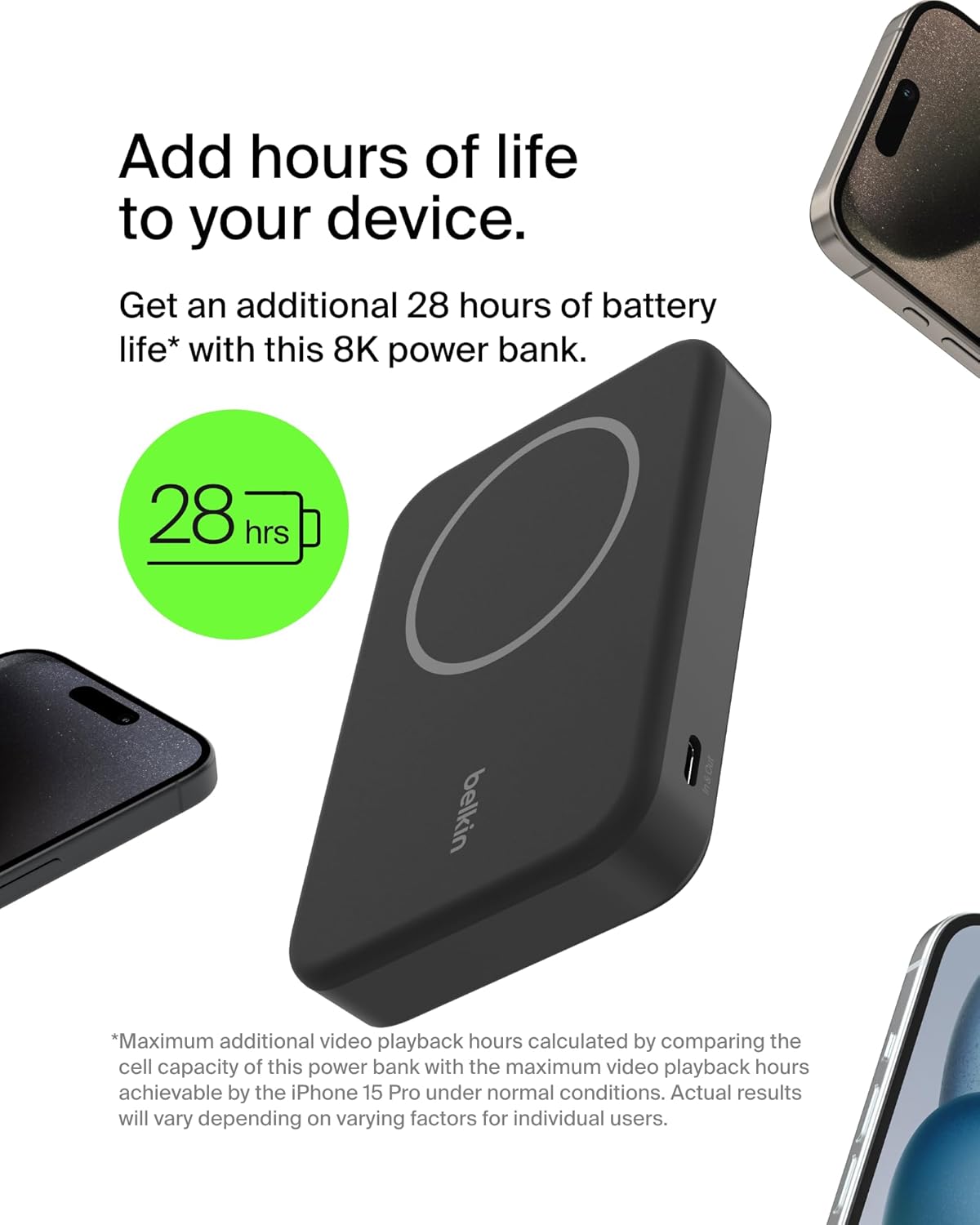 BELKIN BOOSTCHARGE QI2 MAGNETIC 15W WIRELESS POWER BANK 8K - Black