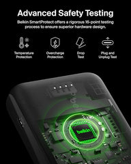 BELKIN BOOSTCHARGE 3-PORT 10K POWER BANK WITH USB-C 15W, DUAL USB-A, 15CM USB-A TO USB-C CABLE - Black
