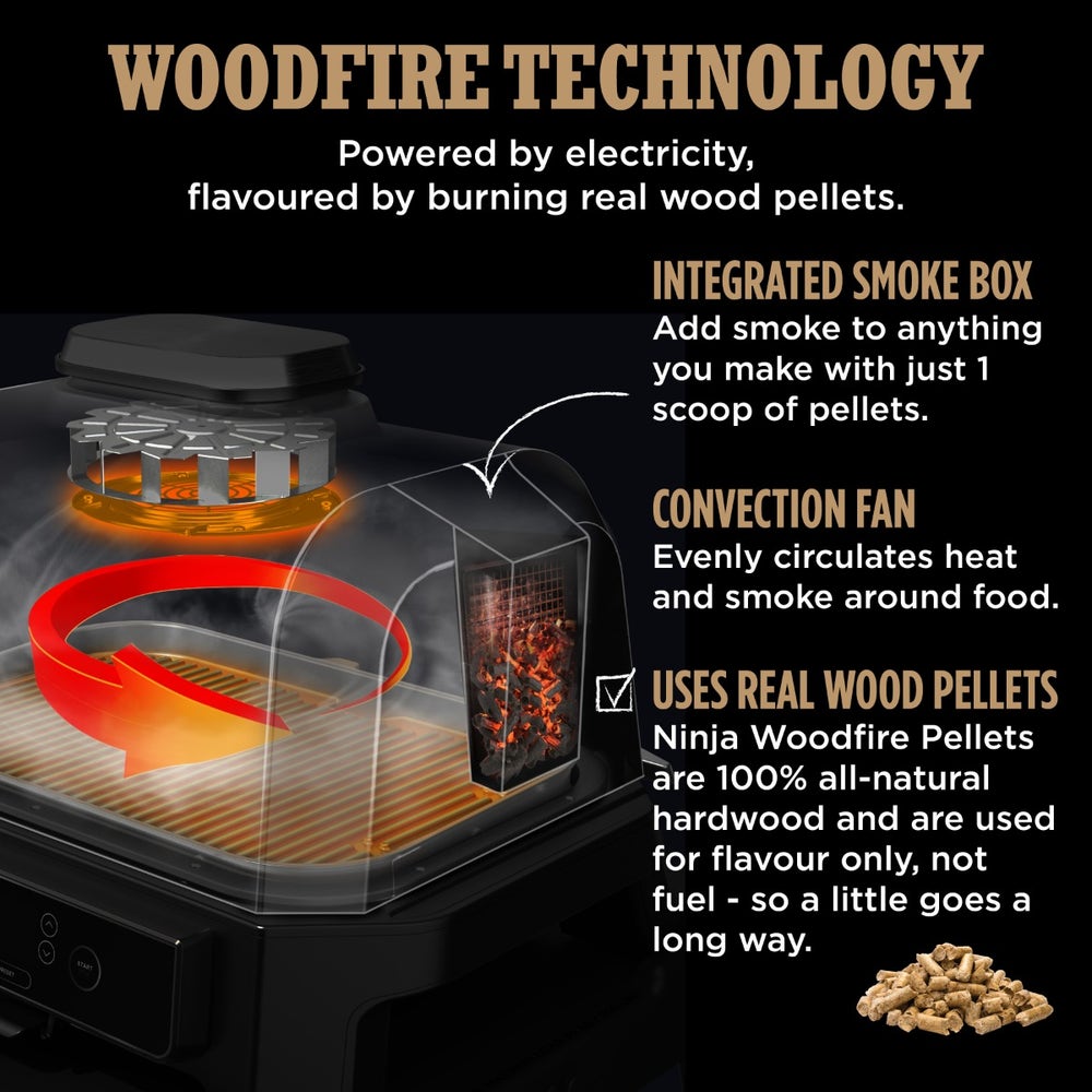 Ninja Woodfire Pro XL Electric BBQ Grill & Smoker OG850ME - Black