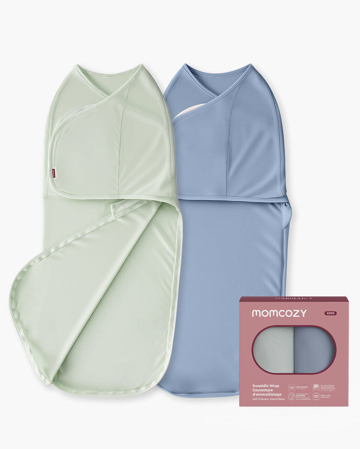 Momcozy Easy Swaddle Wrap 0-3M, 2-Pack - Blue & Green (Serenity)