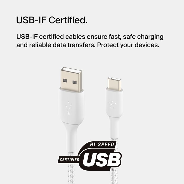 Belkin BoostCharge Braided USB-C to USB-A Cable 3m - White Belkin BoostCharge Braided USB-C to USB-A Cable 3m - White
