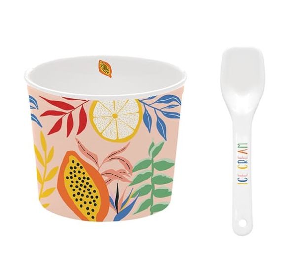 Easy Life Tutti Frutti Ice Cream Bowl & Spoon Set - Papaya