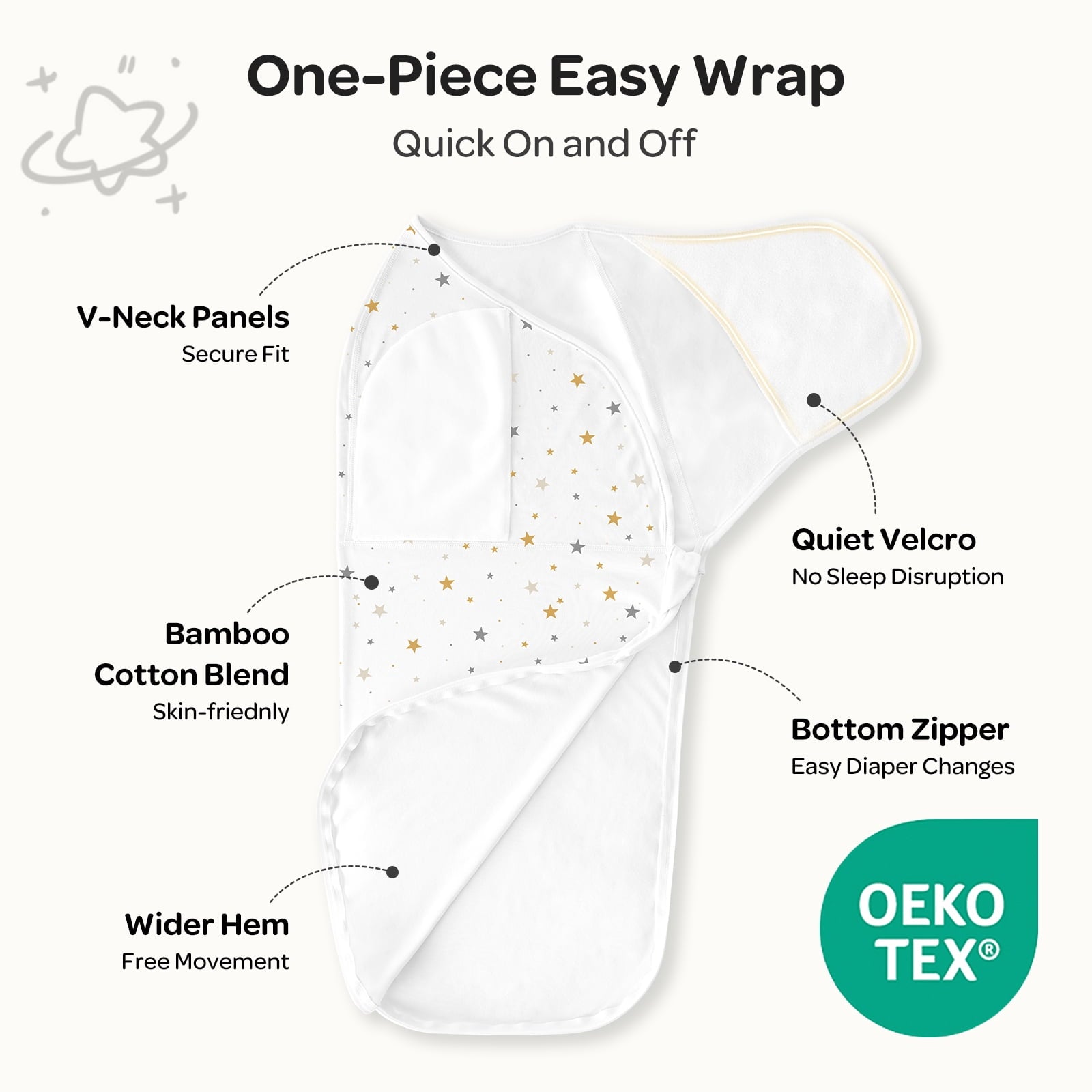 Momcozy Easy Swaddle Wrap 0-3M, 2-Pack - Geometric & Stars (Wonder)