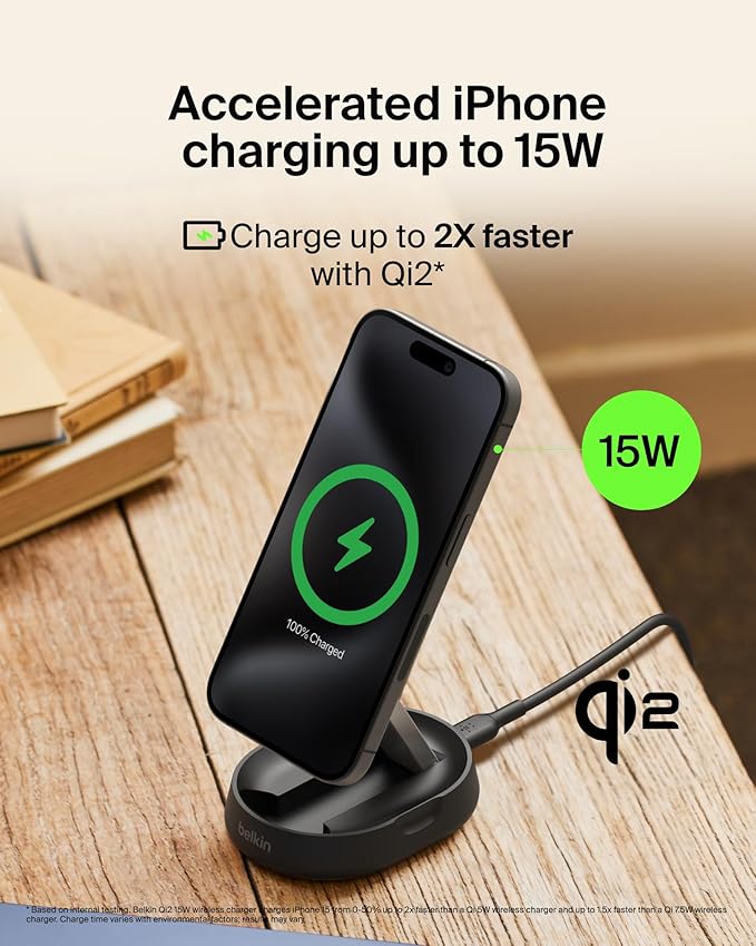 BELKIN BOOSTCHARGE PRO CONVERTIBLE MAGNETIC WIRELESS CHARGING STAND WITH QI2 15W - Black