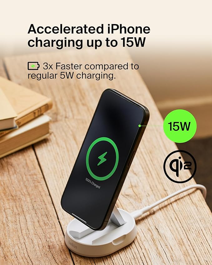 BELKIN BOOSTCHARGE PRO CONVERTIBLE MAGNETIC WIRELESS CHARGING STAND WITH QI2 15W - White