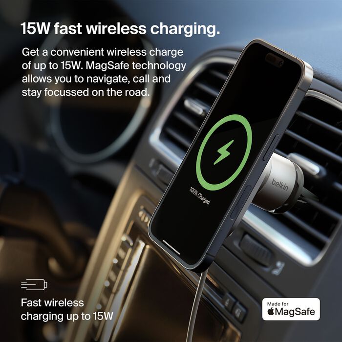 Belkin BoostCharge Pro Magnetic Wireless Car Charger with Qi2 15W - White