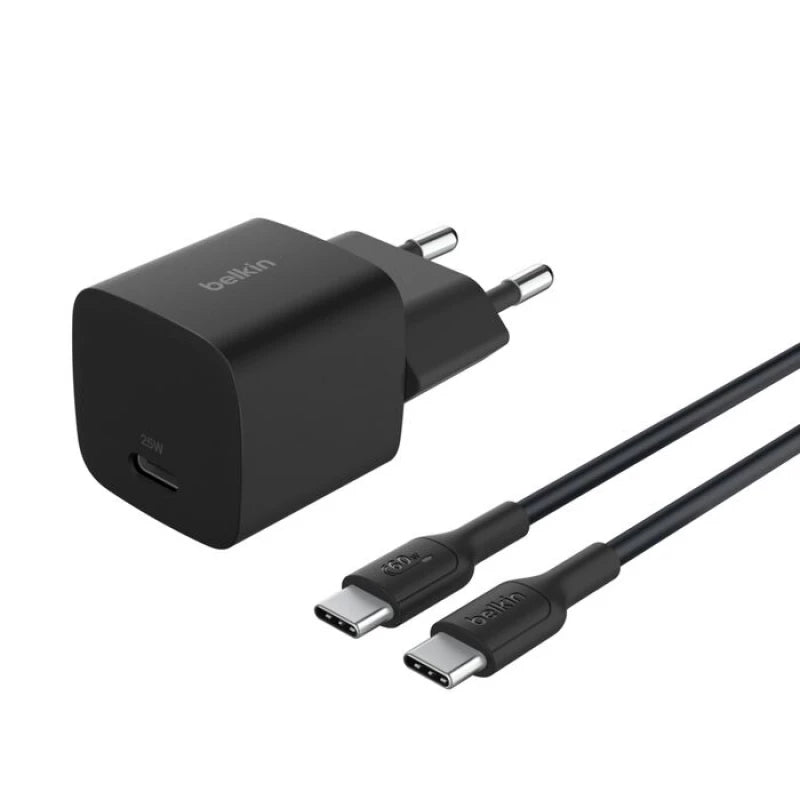 BELKIN 25W USBC PD WALL CHARGER & 1M C-C - Black BELKIN 25W USBC PD WALL CHARGER & 1M C-C - Black