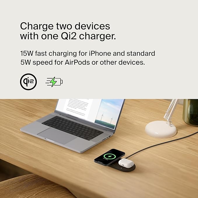 BELKIN BOOSTCHARGE PRO 2-IN-1 MAGNETIC WIRELESS CHARGING PAD WITH QI2 15W