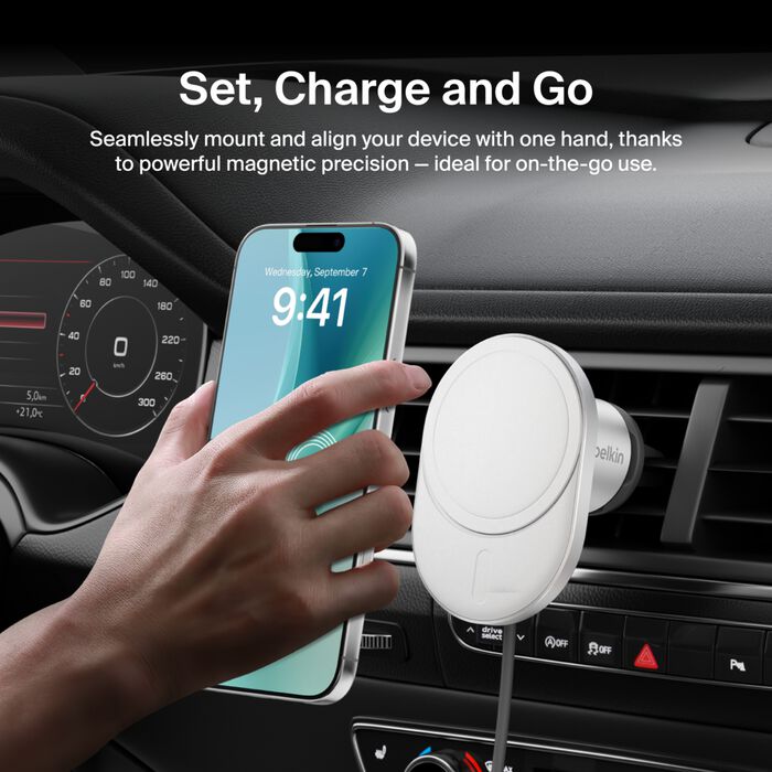 Belkin BoostCharge Pro Magnetic Wireless Car Charger with Qi2 15W - White