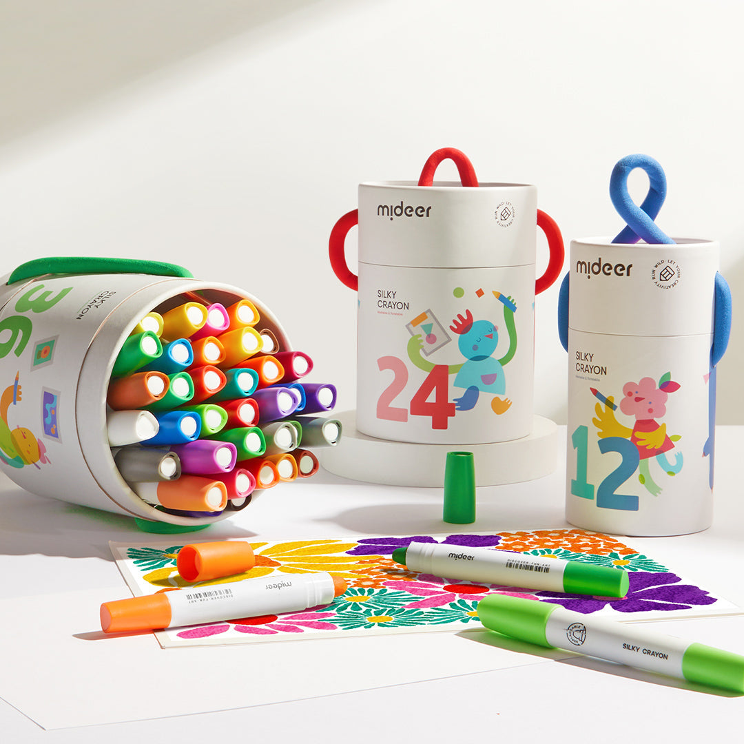 Mideer Refillable Silky Crayons - Colorful Bucket 12 Colors