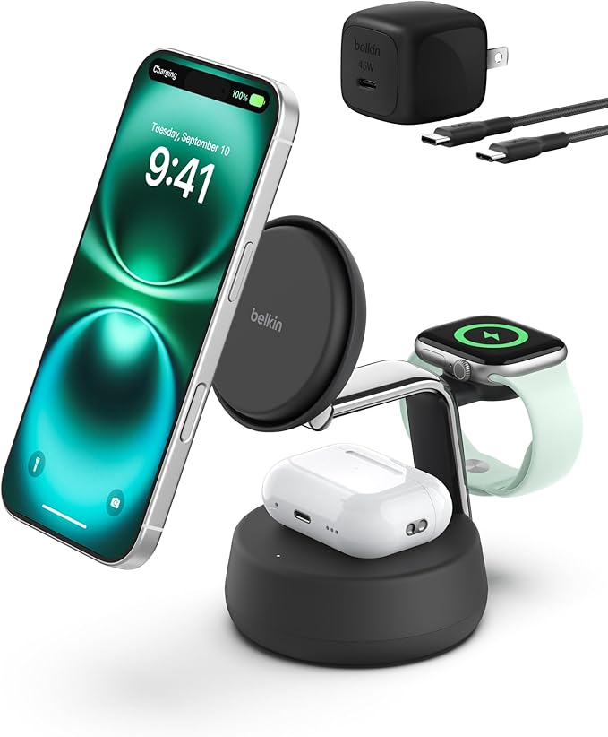 Belkin  BOOST CHARGE PRO QI2 25w Magnetic 3in1 Premium Wireless Charging Stand, Charcoal