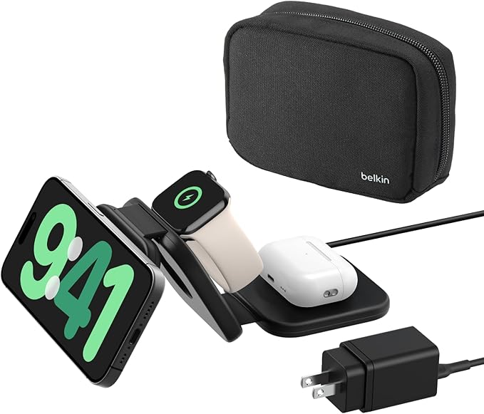 BELKIN BOOSTCHARGE 3IN1 TRAVEL WIRELESS CHARGING PAD WITH QI2 MAGNETIC 15W