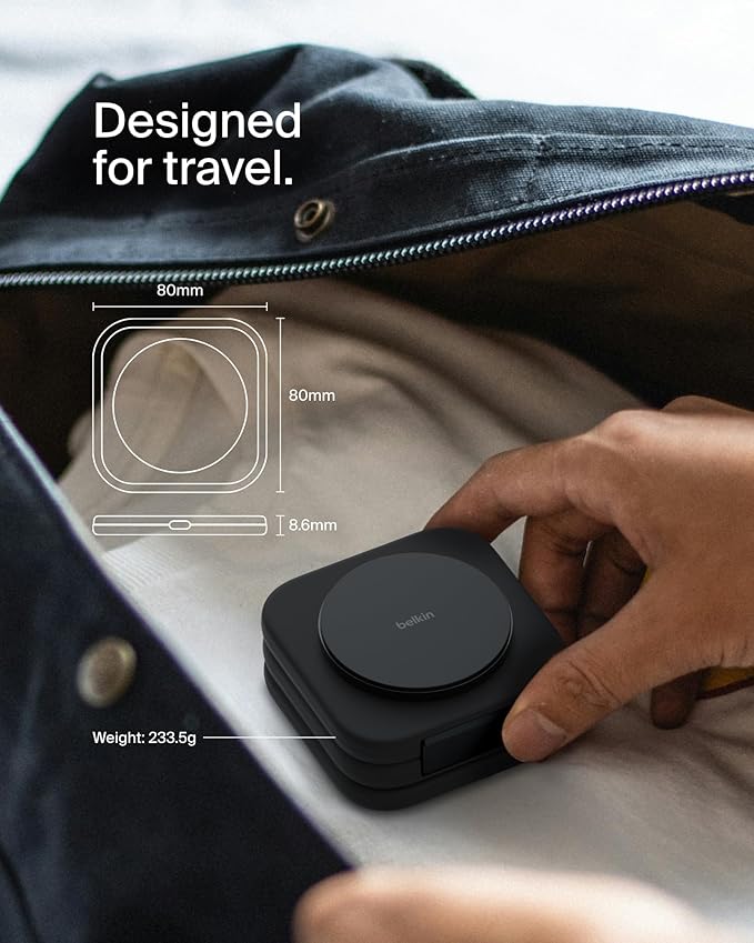 BELKIN BOOSTCHARGE 3IN1 TRAVEL WIRELESS CHARGING PAD WITH QI2 MAGNETIC 15W