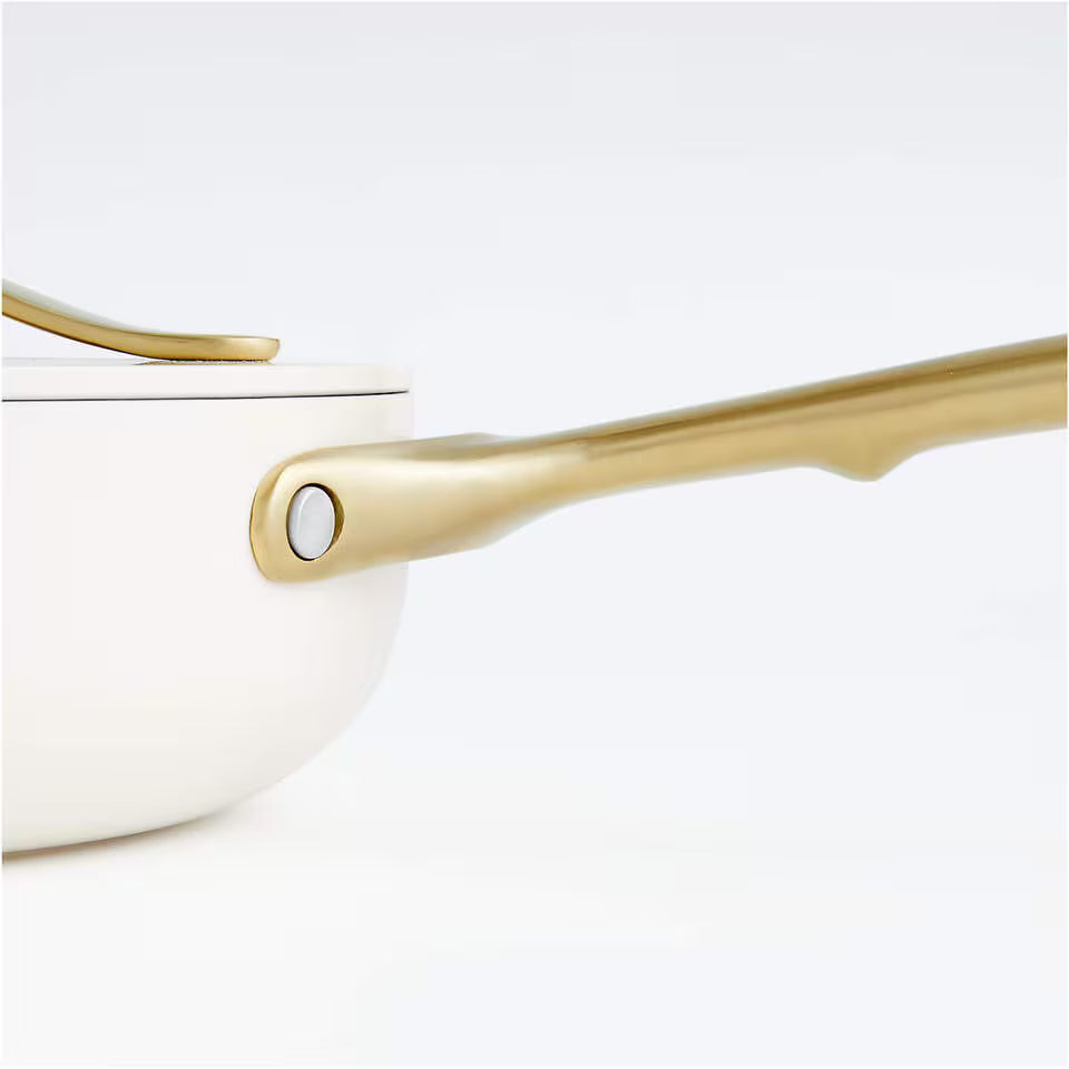 Caraway Home Cream 7-Piece Ceramic Non-Stick Cookware Set with Gold Hardware