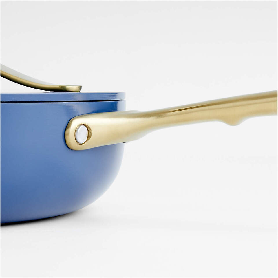 Caraway Home Cream 7-Piece Sapphire Blue Non-Stick Cookware Set with Gold Hardware