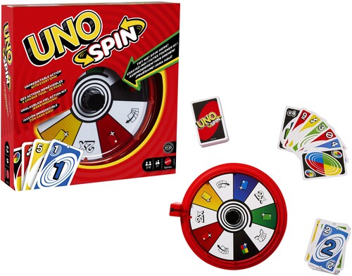 UNO Spin JGR00 – Card Game with Spinning Wheel for Family Game Night