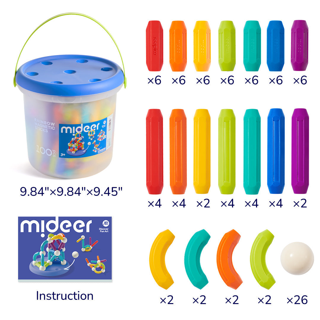 Mideer Rainbow Magnetic-Building Sticks-100pcs